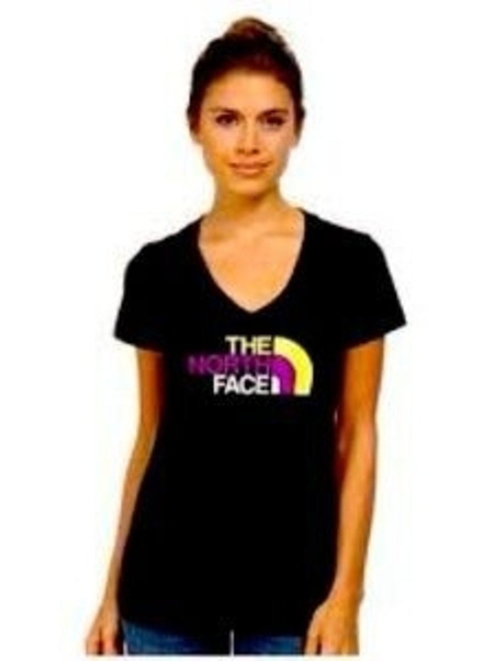 3 For $30 The North Face Black V-Neck Tee with Yellow & Pink Logo